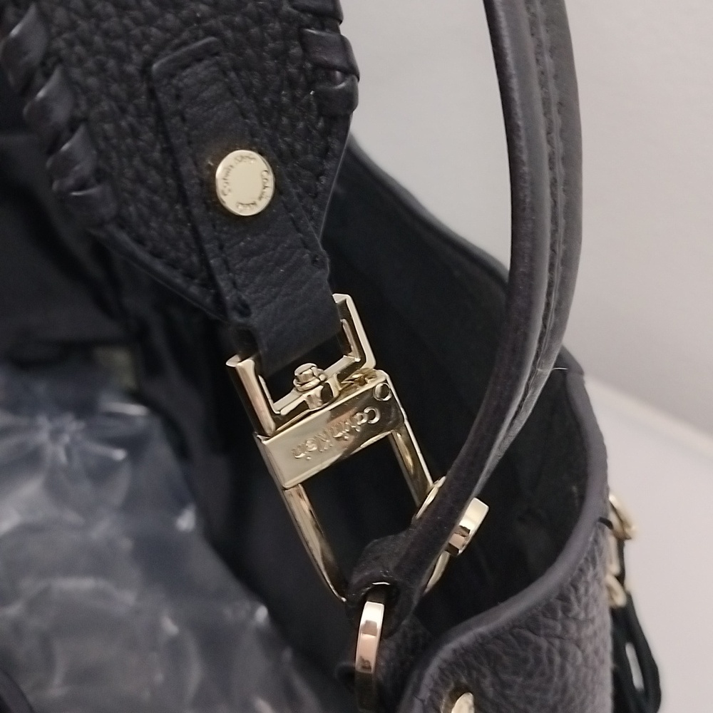 Calvin Klein L-Lynn Leather Fringe Chainlink Whipstitch Women's Hobo Handbag NWT - Picture 5 of 16